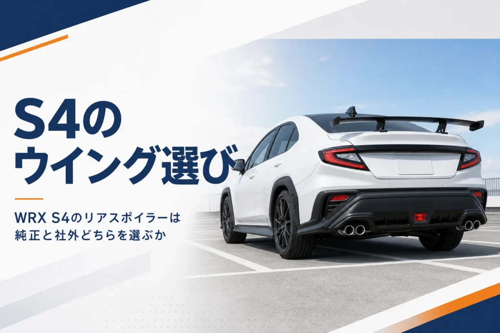 大型リアウイングを付けたスポーツセダンの後ろ姿